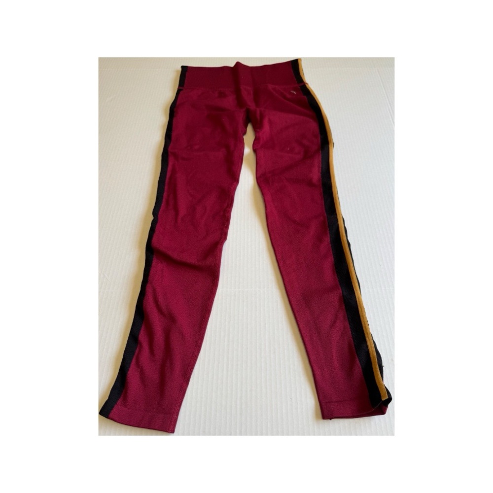 Burgundy leggings Pants with Black and Gold Stripes